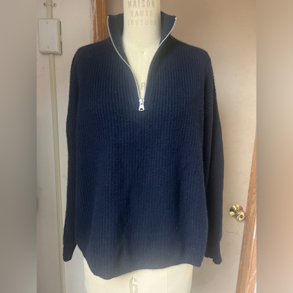 Jenni Kayne Cashmere Half Zip Sweater in Navy - Size M